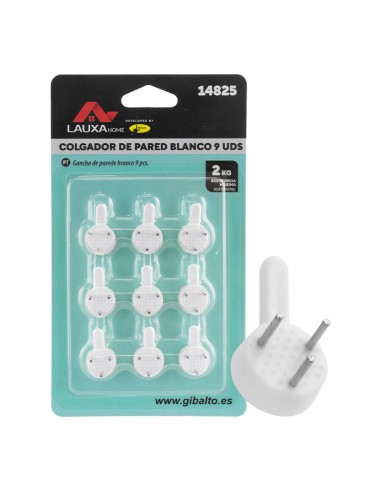 GANCHO DE PARED BLANCO BLISTER 9UDS LAUXA HOME