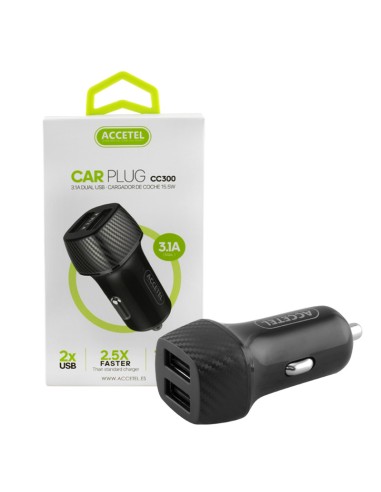 CARGADOR COCHE DUAL USB 3.1A NEGRO