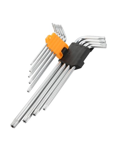 JUEGO 9 PIEZAS LLAVES TORX INVIOLABLES EXTRALARGAS TOLSEN