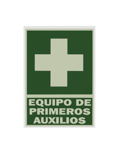 SEÑAL PVC FLUORESCENTE 21X29 "EQUIPO PRIMEROS AUXILIOS"