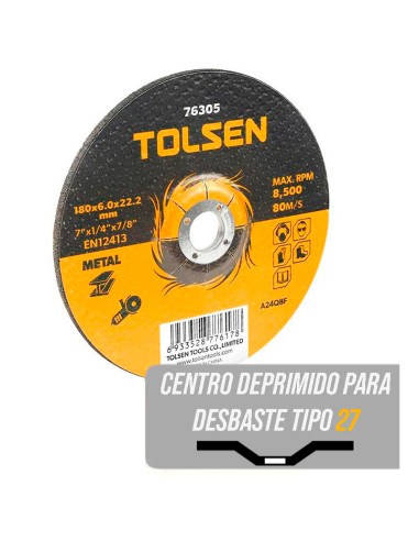 DISCO DE DESBASTE CENTRO DEPRIMIDO METAL TOLSEN